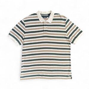 Chaps 100% Cotton Green and Brown Striped  Polo Shirt